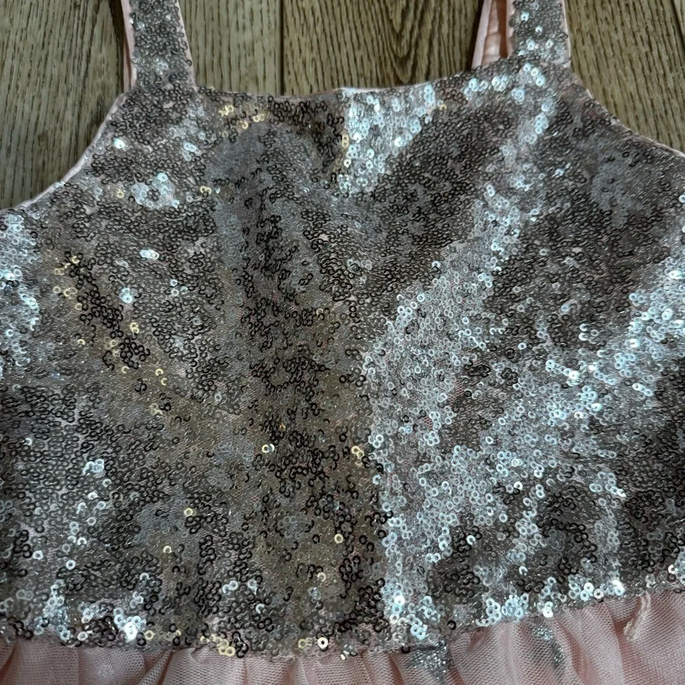 Cat & Jack pink & silver sequined A line dress stars multiple tulle layers, M.